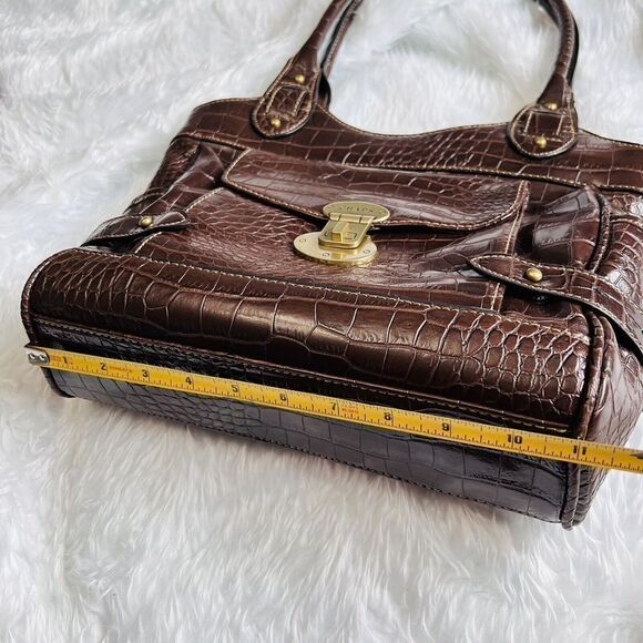 CHAPS Brown Faux Leather Croc Tote Shoulder Bag Business Casual Satchel Gold - Picture 12 of 15